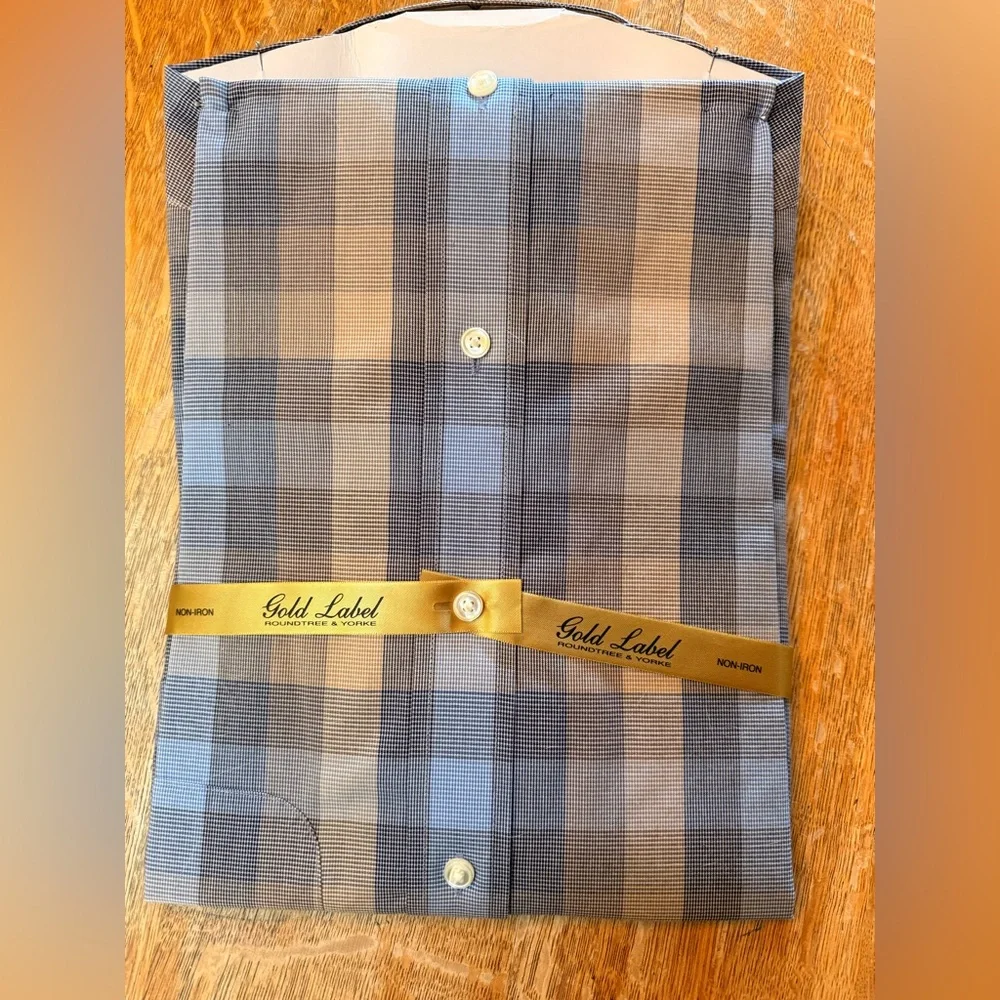 NWT Roundtree & Yorke Gold Label Blue Plaid Shirt - Picture 4 of 5